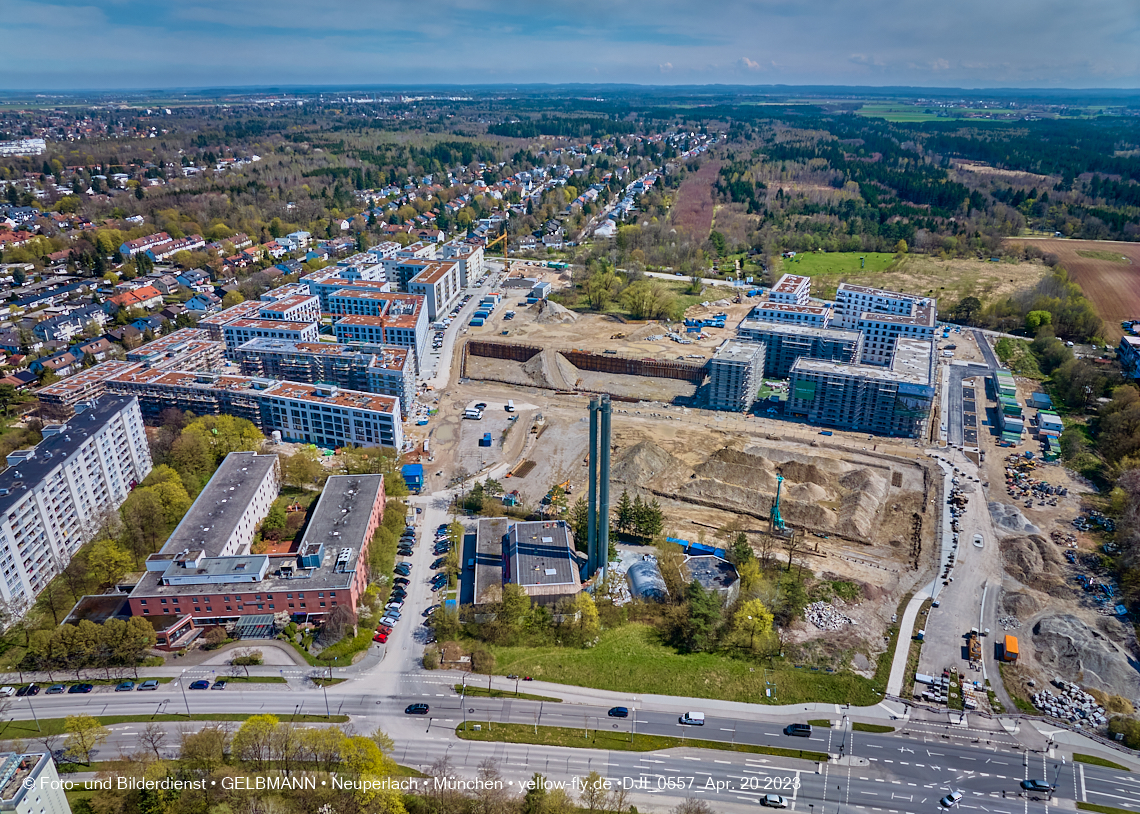21.04.2023 - Luftbilder von der Baustelle Alexisquartier und Pandion Verde in Neuperlach
